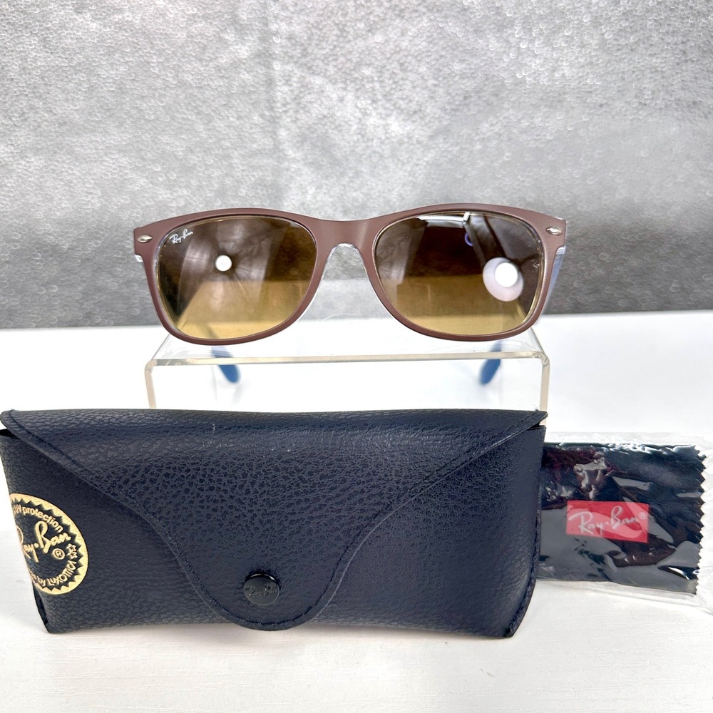 Ray-Ban RB2132 New Wayfarer Classic Sunglasses Matte Chocolate Brown on Blue